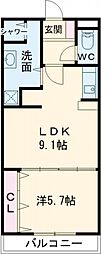 カーザ北勢 1LDKの間取図画像