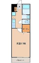 ウルス宮城野 2階1Kの間取り