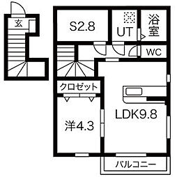 グリーンヒルズ大堤B 1SLDKの間取図画像