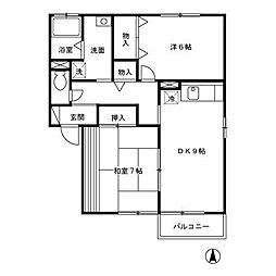 セゾンリーブ　Ａ 2階2DKの間取り