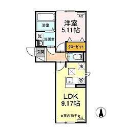 JR両毛線 佐野駅 徒歩9分の賃貸アパート 1階1LDKの間取り