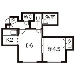 リーフコートN-16 1LDKの間取図画像