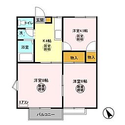 プリオール　Ａ 2階3Kの間取り