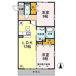 東武伊勢崎線 竹ノ塚駅 徒歩13分の賃貸アパート 1階2LDKの間取り