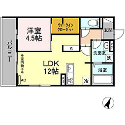 アルバルーチェ黒髪 1LDKの間取図画像