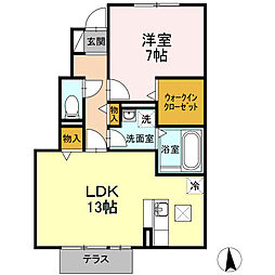 セジュール桜井　Ｂ棟 1階1LDKの間取り