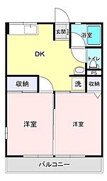 パインハイツD 2DKの間取図画像