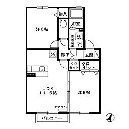ウェルスガーデン 2階2LDKの間取り