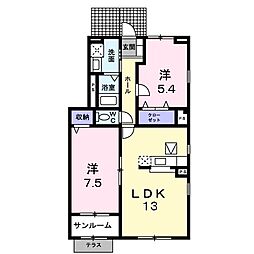 アルバ・セレノ　壱番館 1階2LDKの間取り