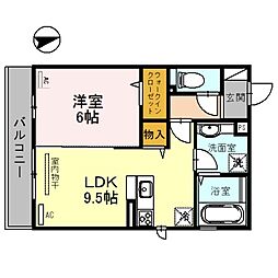 セジュール ビブロ 2階1LDKの間取り
