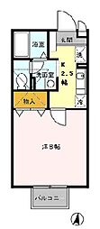 ビューコーポＨＡＲＵ 2階1Kの間取り