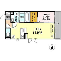 エクレール上代II 3階1LDKの間取り
