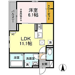 クワッド宮町 1階1LDKの間取り