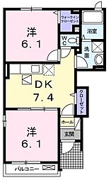 ライフライズB 2DKの間取図画像