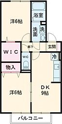 ロイヤルタウン有福　A棟 1階2DKの間取り