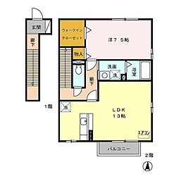 東武東上線 鶴ヶ島駅 徒歩30分の賃貸アパート 2階1LDKの間取り