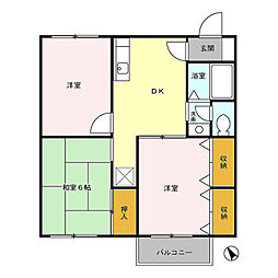 パストラルコート 2階2LDKの間取り