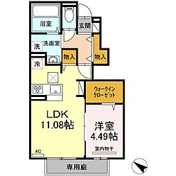 プランドール.i V　B棟 1階1LDKの間取り