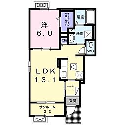 アルドーレC 1LDKの間取図画像