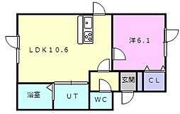 メゾンビバーチェ 1LDKの間取図画像