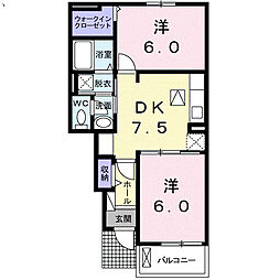 プラシード 2DKの間取図画像