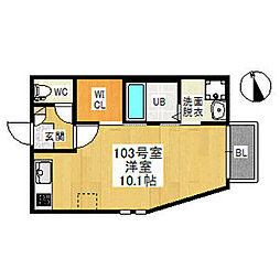 GRANDTIC塩釜口 1階ワンルームの間取り