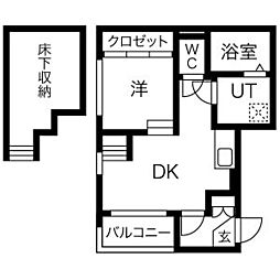 ハーモニーテラス二番V 1階1DKの間取り