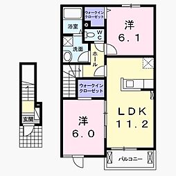 ル・レーヴB 2LDKの間取図画像