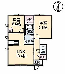 ヴィラシーン神辺A 2LDKの間取図画像
