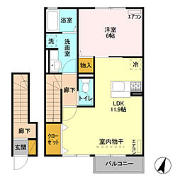 フラール 2階1LDKの間取り