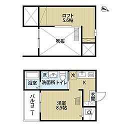 La　forte(ラフォルテ) 2階ワンルームの間取り