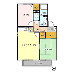 JR小浜線 若狭和田駅 徒歩9分の賃貸アパート 2階2LDKの間取り