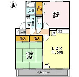JR山陽本線 福山駅 バス20分 新涯1丁目中バス停下車 徒歩2分の賃貸アパート 1階2LDKの間取り