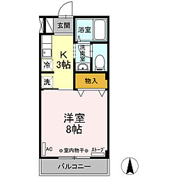 ルグラン花園 3階1Kの間取り
