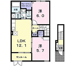 スペーシア 2階2LDKの間取り