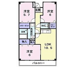 コスタ・あおやぎ 4階3LDKの間取り