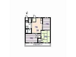 ピュアロードII 2階3DKの間取り