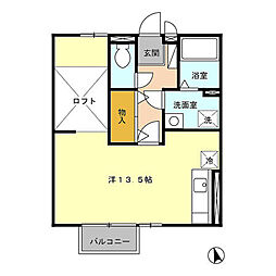 セジュール石堂 2階ワンルームの間取り
