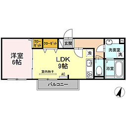 ポラリスうすき 2階1LDKの間取り