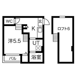 アーク ルミエール 2階1Kの間取り