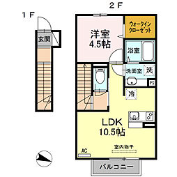 SW’s riverside D-room 2階1LDKの間取り