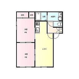 ヴィルヌーブＡ 2階2LDKの間取り