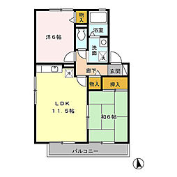 ベルデュール 2階2LDKの間取り