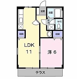 サンヒルナガヒロII 1階1LDKの間取り