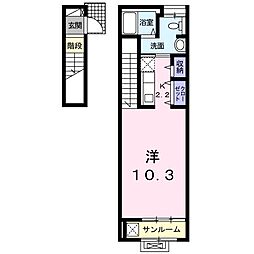 ガーデンハウスＭ　Ｄ 2階ワンルームの間取り
