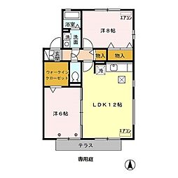 JR高崎線 神保原駅 徒歩18分の賃貸アパート 1階2LDKの間取り