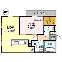 プレジール小野原 1LDKの間取図画像