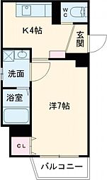 アミティ佐世保田原町 4階1Kの間取り