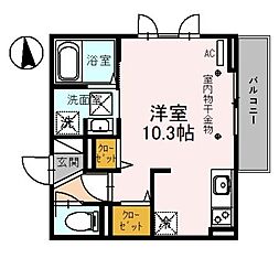 ルトリア 1階ワンルームの間取り
