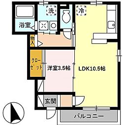ジュアンあけの 1階1LDKの間取り